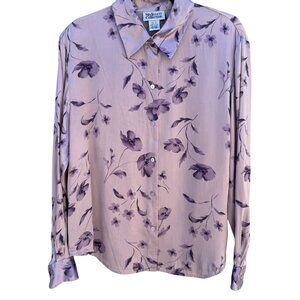 Style & Co Collection Womens Lavender Floral Long Sleeve Silk Button-Up Blouse 1
